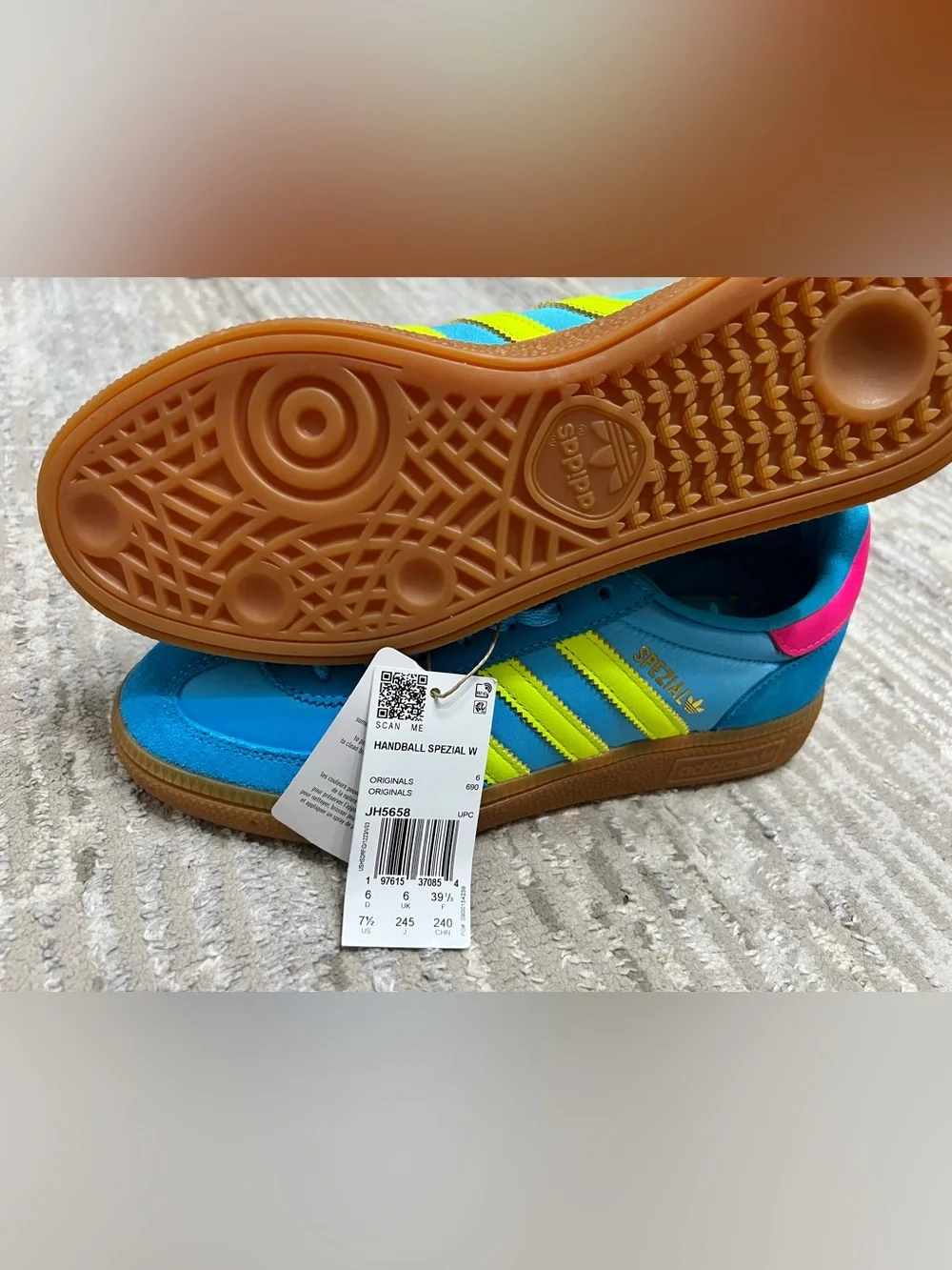 adidas Handball Spezial Bright Blue Sneakers with Neon Yellow Stripes and Pink